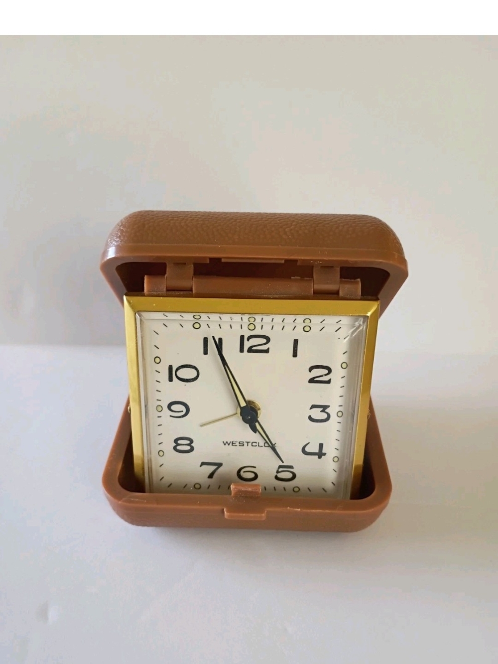 Vintage Westclox Folding Travel Alarm Clock Brown Case Wind-Up Tested